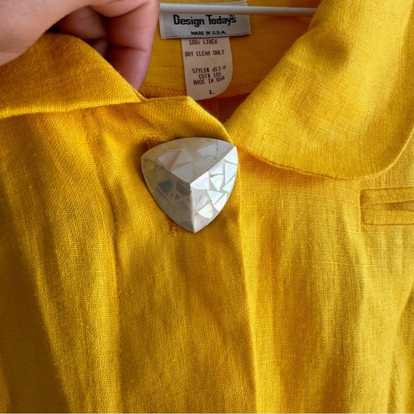 Vintage Design Todays Made in USA 100% Linen Yellow Blazer Trouser Suit  Large - Picture 9 of 16